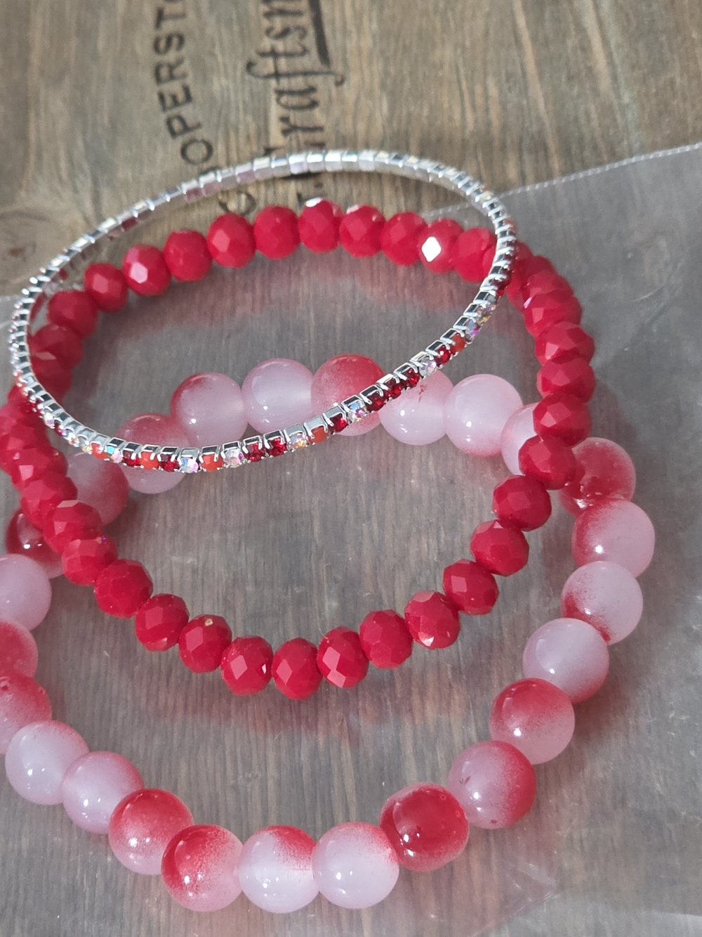 Red and Pink Beaded Bracelet Set - Women Jewelry
